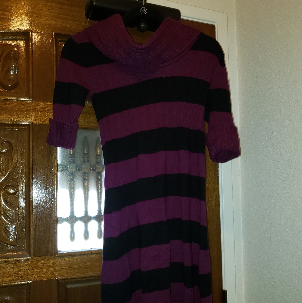 Knit stretch turtle neck dress